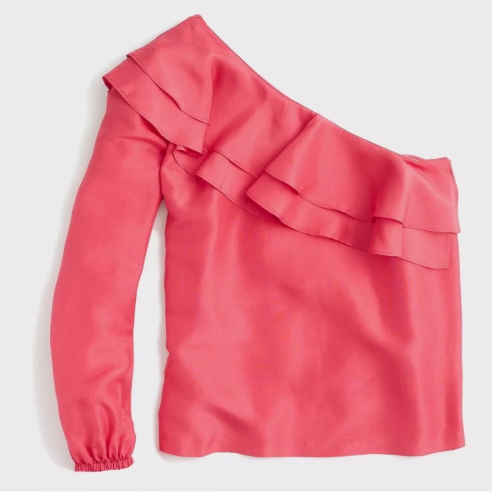 JCrew One Shoulder Silk Shantung Ruffled Blouse